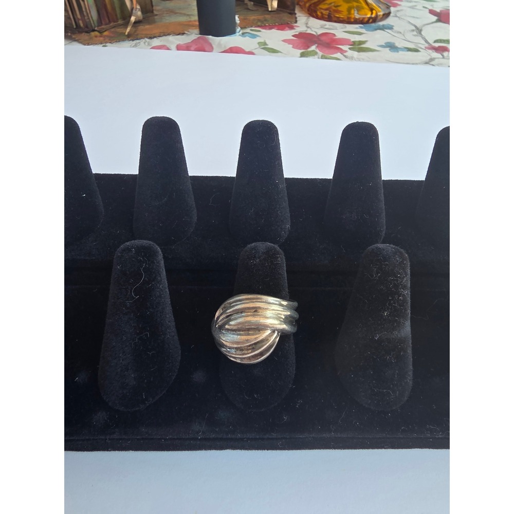 Vintage Sterling Silver Ribbed Dome Ring Size 6.5 Chunky Statement Wrap Band